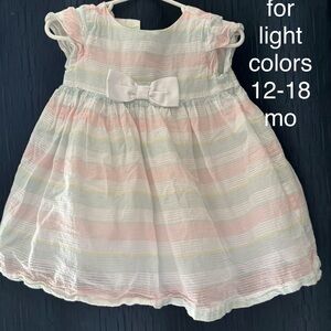 Janie and Jack Pastel Stripe Bow Dress - White, Pink, Mint, Yellow